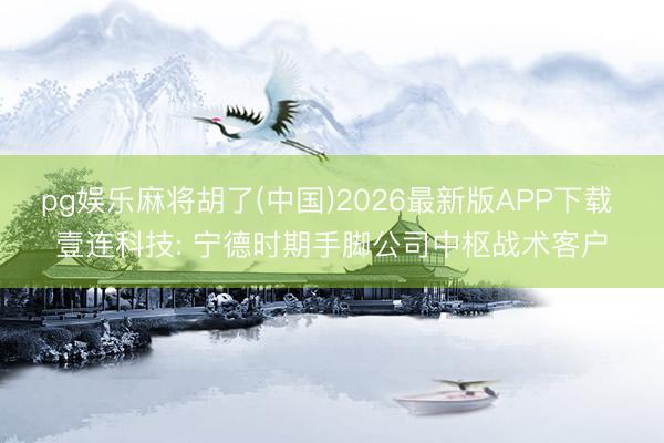pg娱乐麻将胡了(中国)2026最新版APP下载 壹连科技: 宁德时期手脚公司中枢战术客户